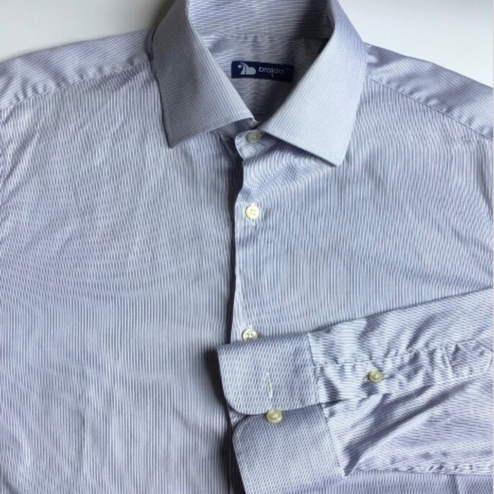 Brajda light gray  pinstripes soft cotton shirt Sz 16 ~ 40 made  in Italy 🇮🇹